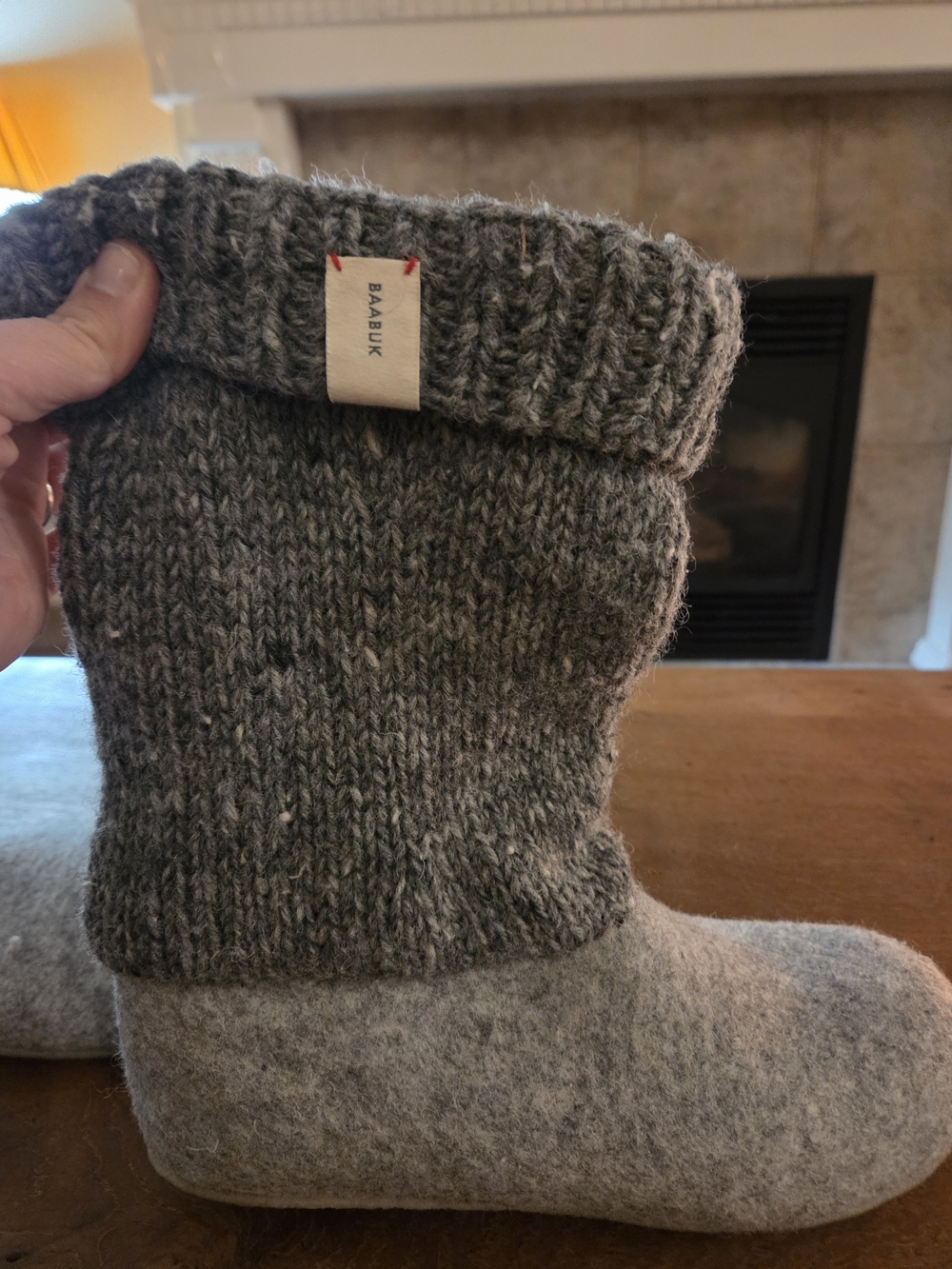BAABUK Wool Felt Slipper Boots EU 39 Gray Knit Cuff Nepal